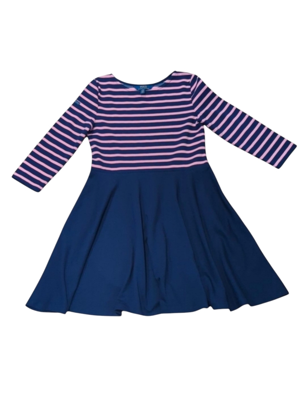 Polo Ralph Lauren Girls Navy & Pink Striped Dress Size Large